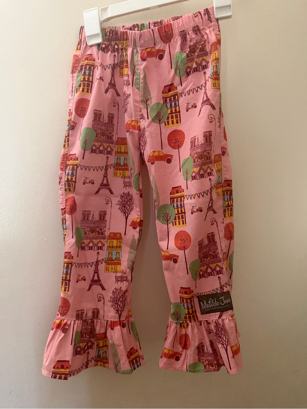 Matilda Jane Pink Paris Landmark Ruffle Hem Pants Girls Size 4